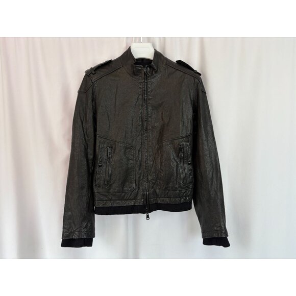 Kenneth Cole Black Leather Bomber Jacket, Men's Sz Medium - Picture 1 of 8
